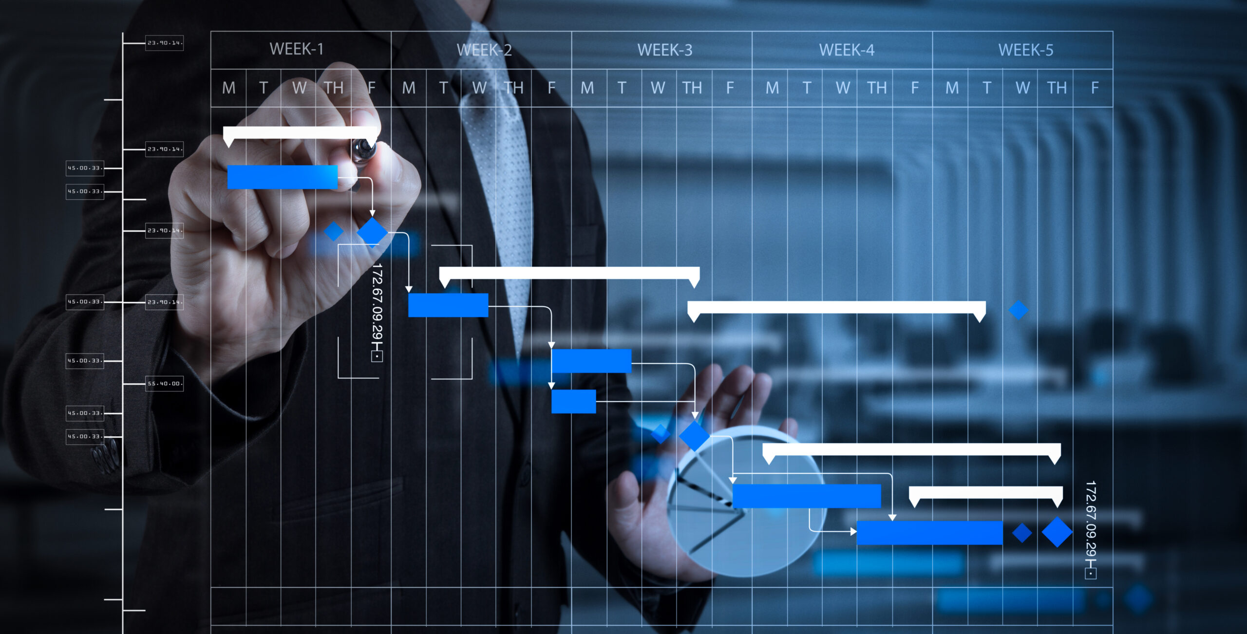 businessman hand writing in the whiteboard or virtual screen
